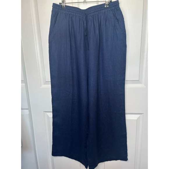 Lintico Navy Blue Selah 100% Linen Classic Pants Elastic Drawstring Wide Leg XL - Picture 2 of 7